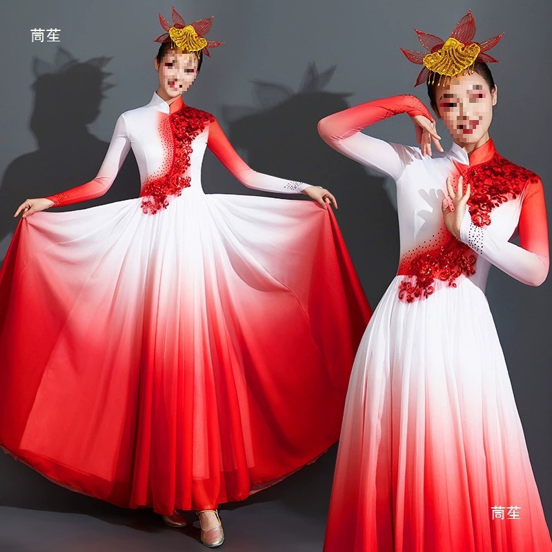 Открытие танца с большой распашной юбкой, костюм для выступления «Поцелуй меня и мою Родину», величественный танцевальный наряд в свете Ванчан.