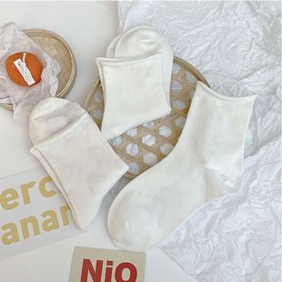 Solid color curling socks female students Korean style mid-calf length socks ins trendy Japanese Harajuku style summer thin all-match socks