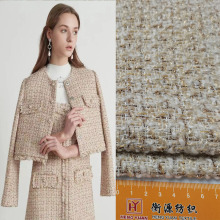 工厂现货60羊毛金线格子小香风面料粗花呢格子粗纺呢料编织套装款