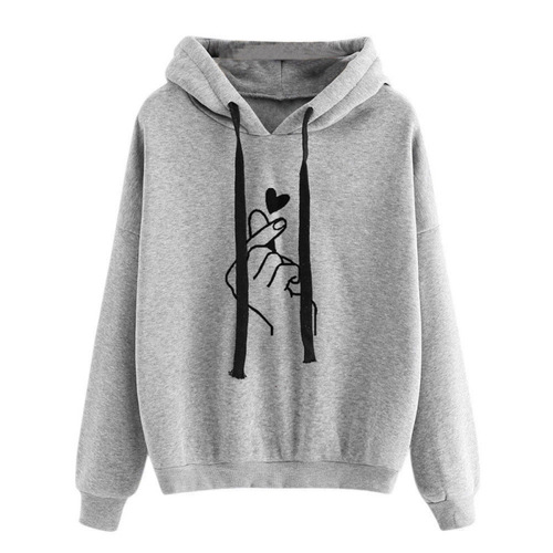 Cross-border Women's Fashion  AliExpress Amazon Trend Loose Casual Print Heart Hooded Padded Sweatshirt
