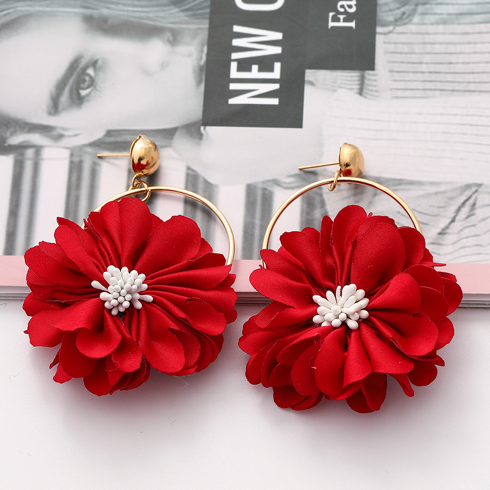 New Fashion Multi-layer Chiffon Cloth Lace Flower Earrings display picture 7