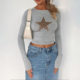 Di Yun 2025 Spring and Summer Europe and the United States Cross-border Women's Digital Printing Star Y2K Sexy Tight Waist Navel Long Sleeve T-shirt