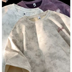 香港トレンドメンズ半袖Tシャツヒップホップラウンドネックレタープリントデザインハイストリートメンズ2025新作服
