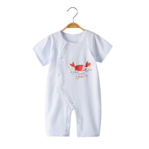 Antibacterial Mulberry Cotton Baby Bodysuit Summer Thin Pajamas Newborn Short Sleeve Hoodsuit Crawling Suit