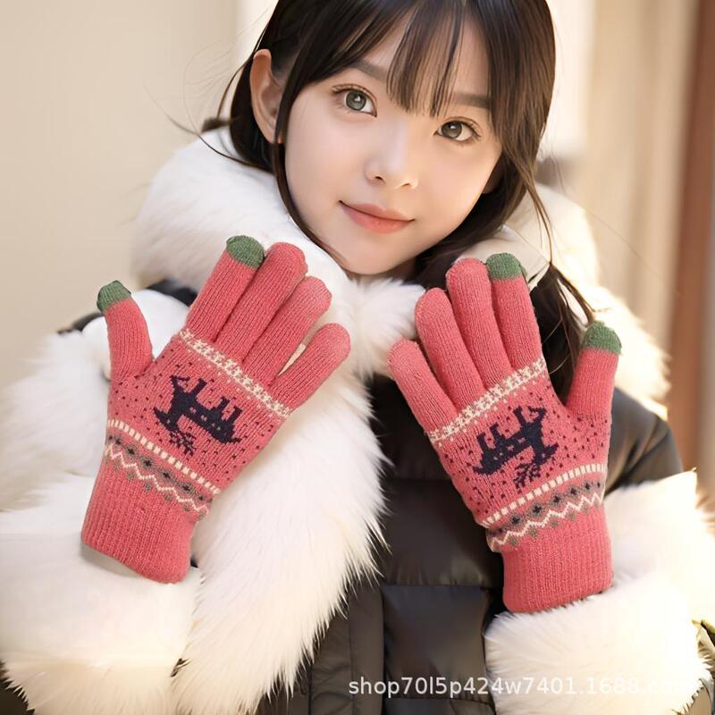 手袋 男女兼用 冬用 かわいい 暖かい タッチスクリーン対応 サイクリング 防寒 クリスマス 鹿柄 ニット ウール手袋|undefined