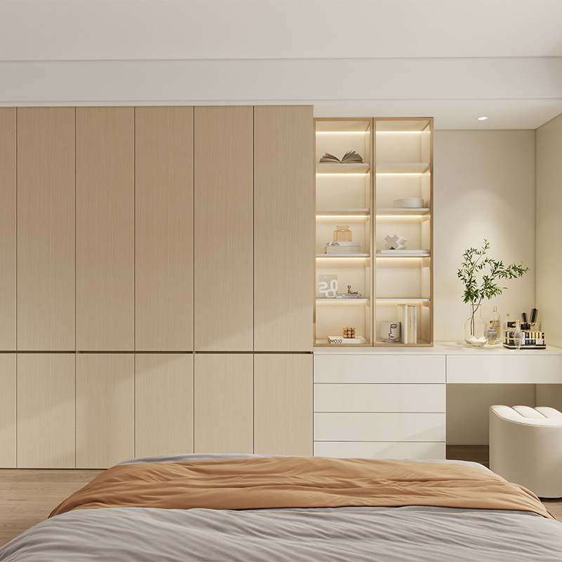 Dormitorio principal armario de madera maciza con armario de vidrio Changhong crema blanca 5 armario de maquillaje armario nuevo armario de piso