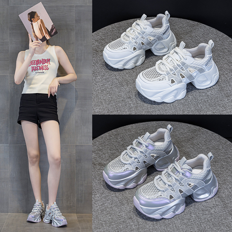 2516 Rhinestone Starry Sky Sports Thick-Soled Dad Shoes for Women 2026 Summer New Fashion Mesh Breathable Height-Increasing Shoes