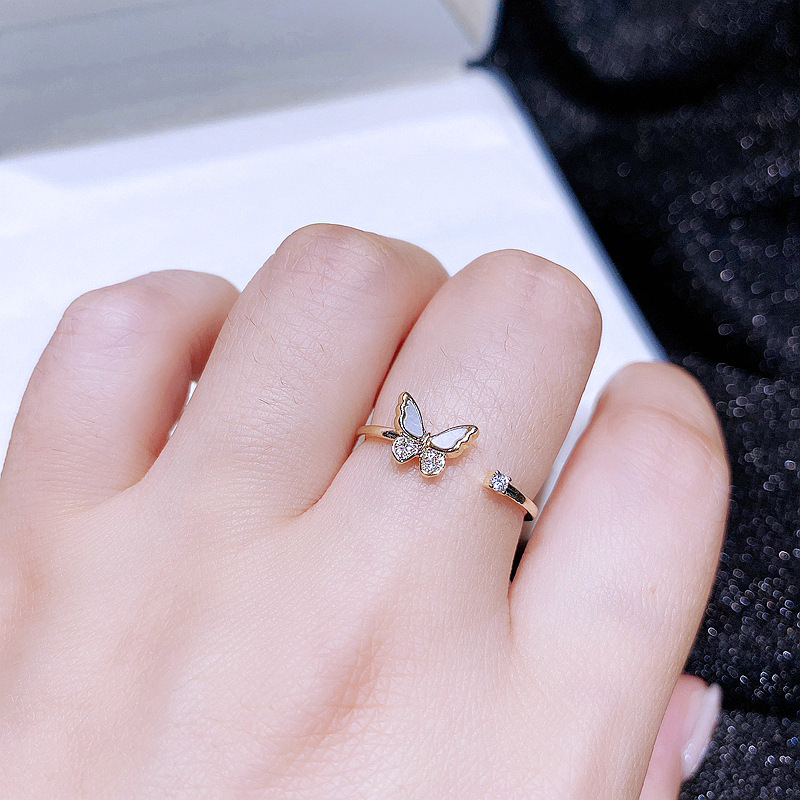 Fashion Heart shape Butterfly Bow Knot Copper Inlaid zircon Ring