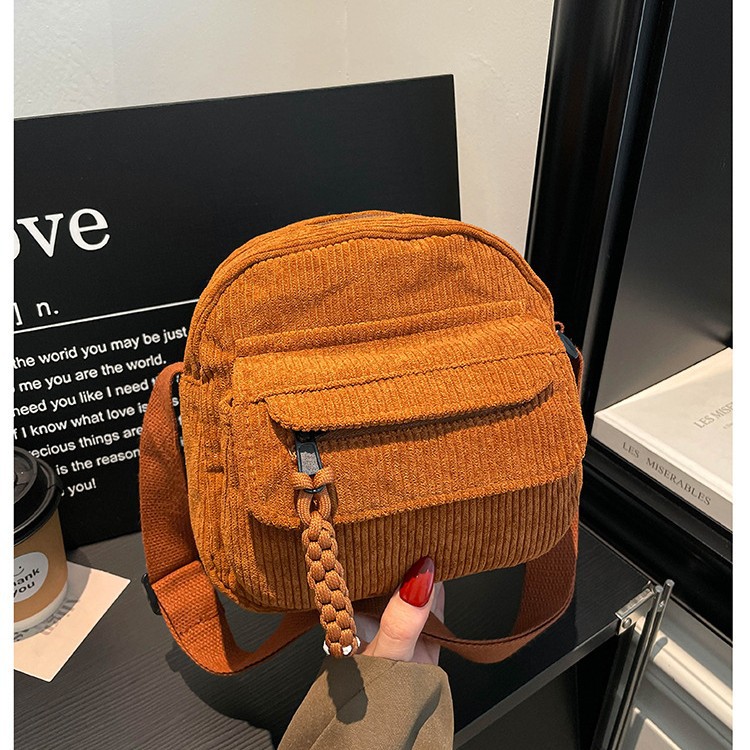 Corduroy 2025 Autumn and Winter New Style Simple and Fashionable Solid Color Women's Bag Single Shoulder Crossbody Bag Campus Style Ins Trendy Bag