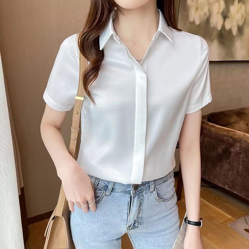 杭州のシルクのシャツの女性の長袖の春秋服の新型の绢糸の上着の白い職業は底のシャツの女性を詰めます。|undefined
