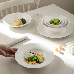 純白麦わら帽子皿パスタ皿陶磁器デザート皿深皿高級感洋食皿朝食皿丼セット