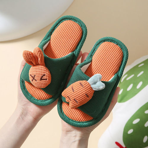 Girls slippers autumn children's linen spring and autumn boys and girls baby home parent-child floor cotton and linen non-slip soft bottom