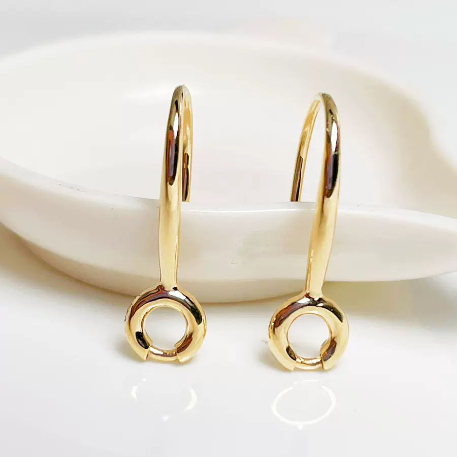 镀18k金弹簧万能扣耳钩翡翠绿松石平安扣耳环耳坠女士diy百搭耳饰