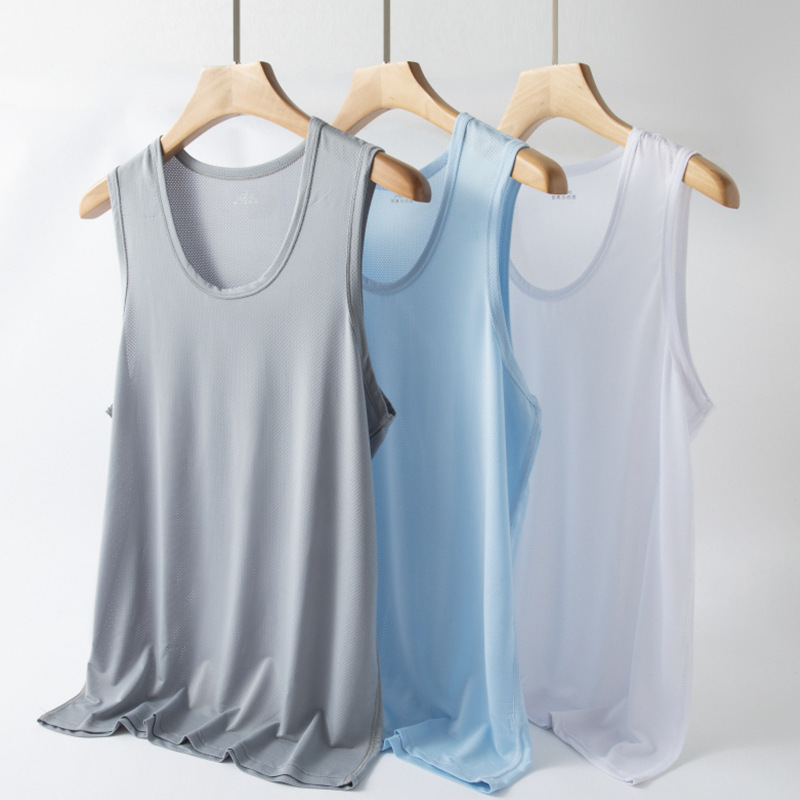 Men's Mesh Vest Hollow Base Solid Color Wide Shoulder Vest Men's Summer Ice Silk Quick-drying Sports Hurdle Vest Men's Mesh Vest Hollow Base Solid Color Wide Shoulder Vest Men's Summer Ice Silk Quick-drying Sports Hurdle Vest