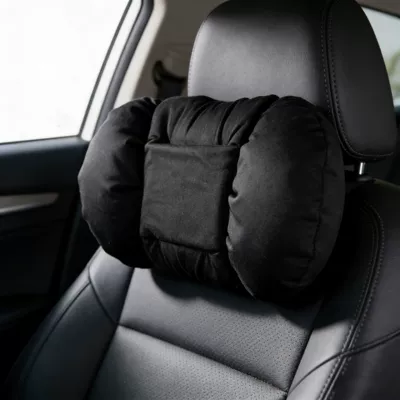 Car Headrest and Lumbar Support, Suede Leather, La Wenjie Bubble Style Neck Pillow, Comfortable and Soft Car Seat Pillow (Headrest) - a-noble-black-bubble-suede-headrest