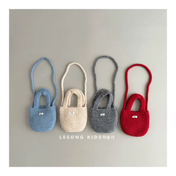 Children's Korean-Style Instagram Travel Crossbody Bag, Korean Baby Girl Solid Color Knitted Children's Handbag Shoulder Bag