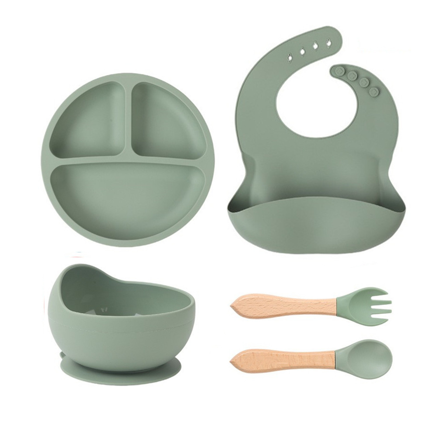Baby Food Silicone Plate Bowl Set with Cross-border Children Smiling Face, 6-pc Set for Newborn Feeding Utensils
