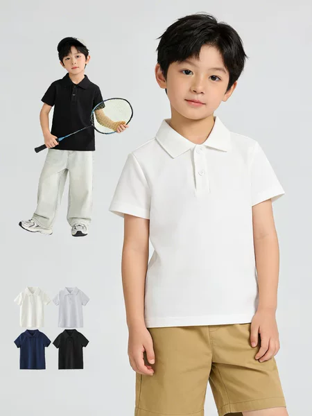 Pure Cotton Boys' Short-Sleeved T-Shirt 200g Kidsren's Polo Shirt Summer Sportswear Top Combed Cotton Preppy Style Short-Sleeved Shirt