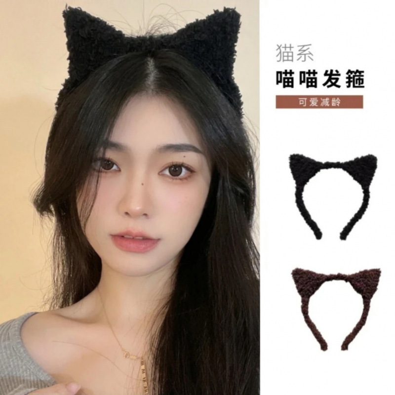 人気のかわいい猫ぬいぐるみヘッドバンド韓国スタイルの小さな野の猫ヘッドバンド洗顔化粧マスク帽子ヘッドバンドヘアアクセサリー|undefined
