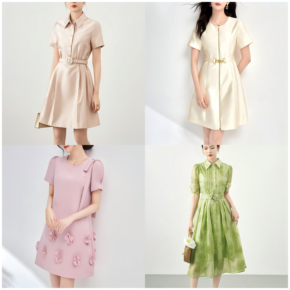 Đầm suông nữ midi tay ngắn mùa hè — 2415304 - Hồng