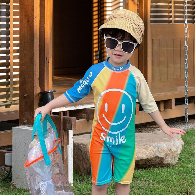 Children's Swimsuit One-Piece Boy Cartoon Color Matching Cute Short-Sleeved Shorts Swimsuit Boy Baby Swimsuit