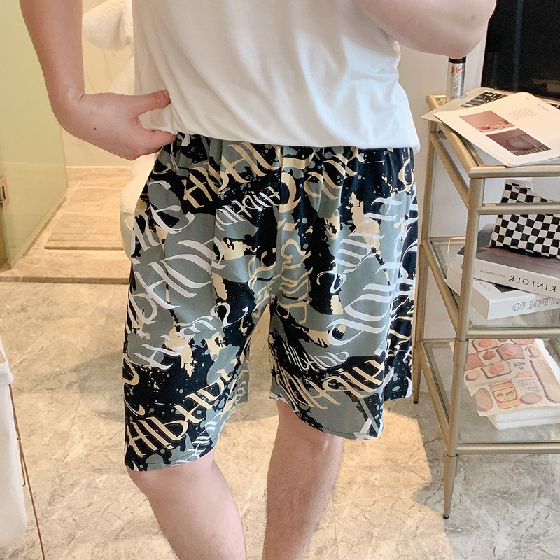 Men's Cotton Silk Shorts Summer Thin Home Pants Loose Lettered Large Shorts Can Be Worn Outside Artificial Cotton Beach Pants