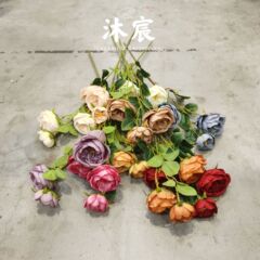 3頭のオースティンバラのシミュレーションバラのお茶のバラの結婚式場の装飾の偽の花の生け花の対外貿易のシミュレーションの花