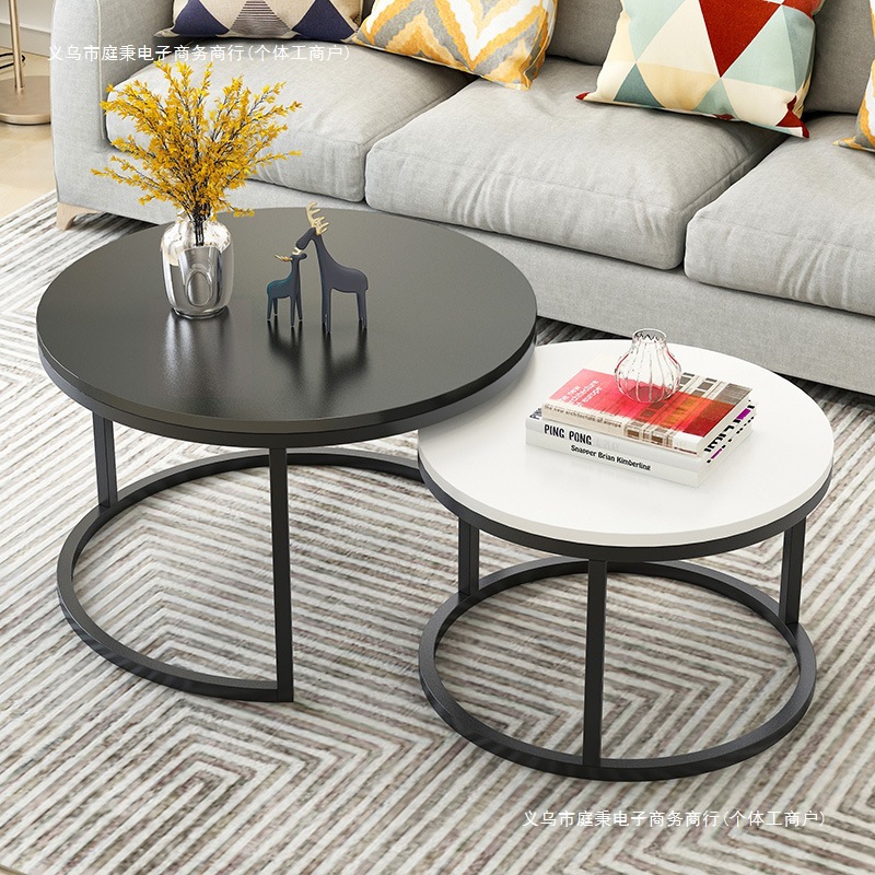 Coffee Table for Living Room, Creative Home Use, Italian-Style Round Set, Small Apartment Marble Ins Light Luxury Iron Art Tea Table Side