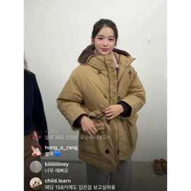 现 2025冬季新款韩国设计师sie*ne保暖系带连帽羽绒服外套