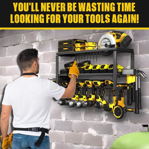 Amazon Exclusive 4-7 Slot Foldable Electric Tool Storage Rack Wall-Mounted Garage Drill Stand Screwdriver Holder
