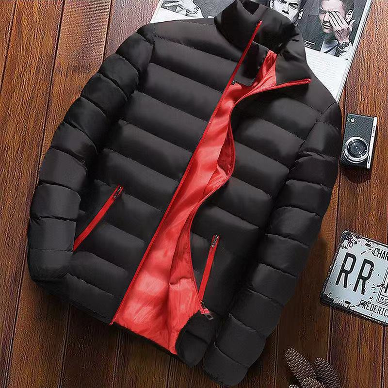 Comercio exterior transfronterizo al por mayor de algodón acolchado abrigo de los hombres de estilo coreano de color sólido de pie corto collar de algodón acolchado abrigo de moda más el tamaño de los hombres de algodón acolchado chaqueta