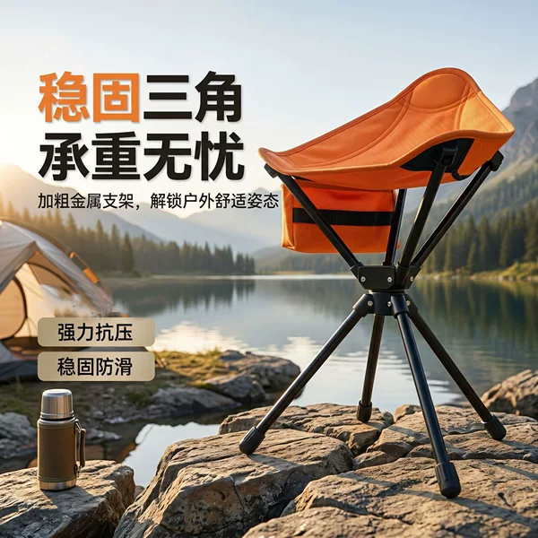 Outdoor camping folding small stool, fishing stool, leisure portable triangular rotating small stool, easy to store outdoor stool