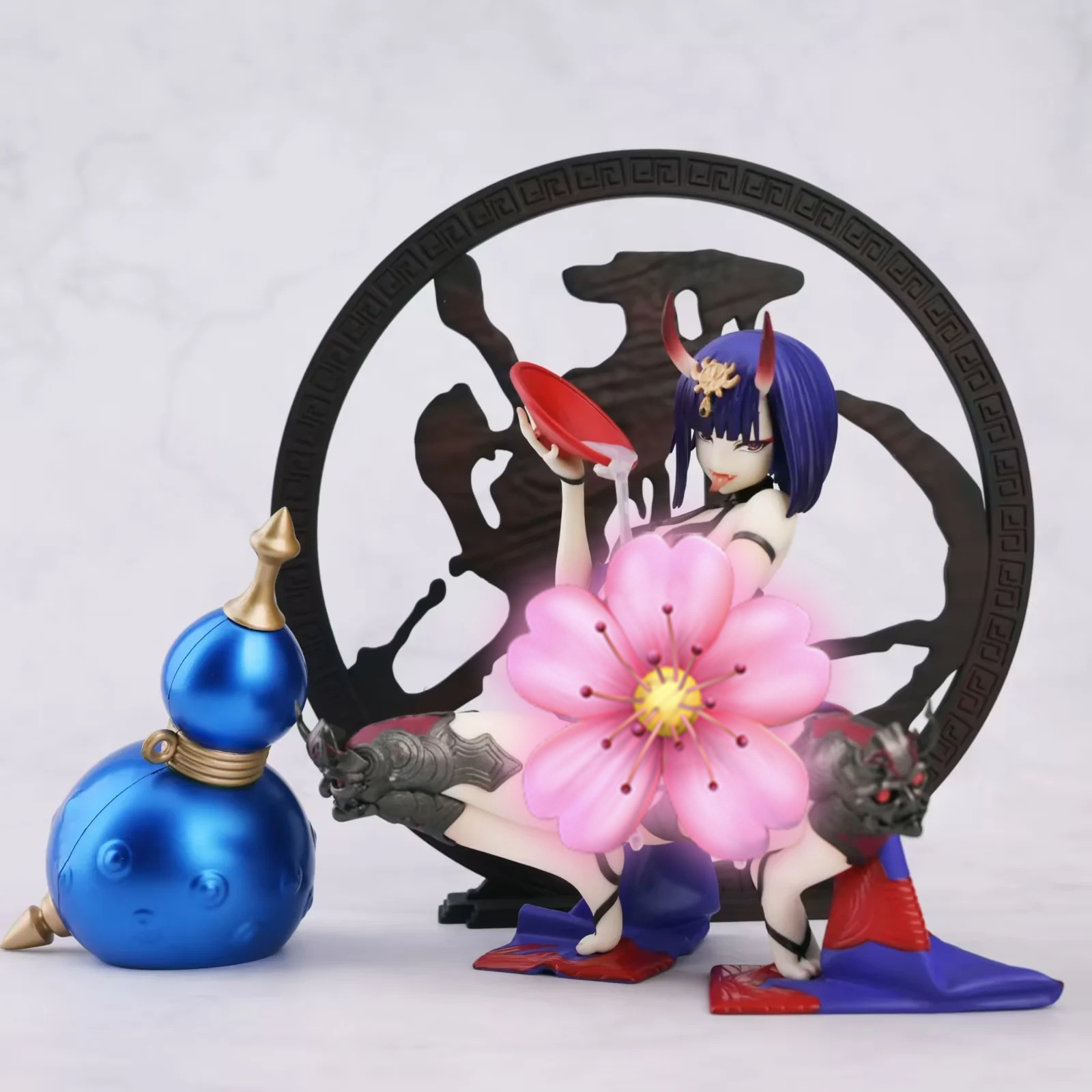 紫色風鈴3】美少女系列戀酒迷花酒吞童子可脫大葫蘆蹲姿模型擺件