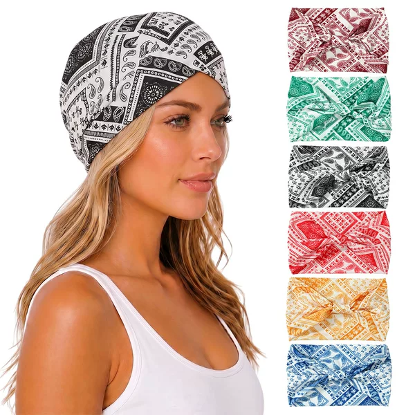 Ethnic Style Cashew Flower Print Elastic Headband, Retro Hot Girl Outfit Hairband, Versatile Wide-Brimmed Headband for Travel and Sports