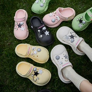 Summer New Style Hole Shoes Women's Breathable Heightened Outer Wear Sandals and Slippers Two-Wear Non-Slip Deodorant EVA Baotou Slippers