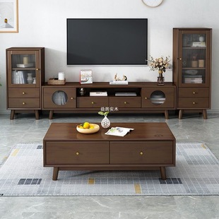 Solid Wood Tv Cabinet Simple Modern Log Floor Cabinet Small Apartment Living Room Nordic Japanese Coffee Table Tv Cabinet Combination