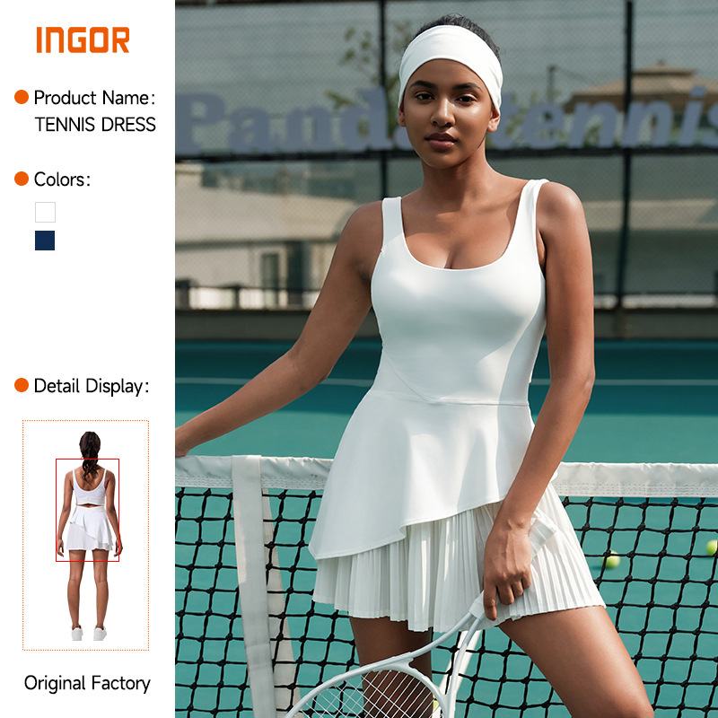 Outdoor Running Butt-Lifting One-Piece Tennis Skirt with Chest Pads, Tight-Fitting Elastic Slimming Sports Dress for Women Yoga