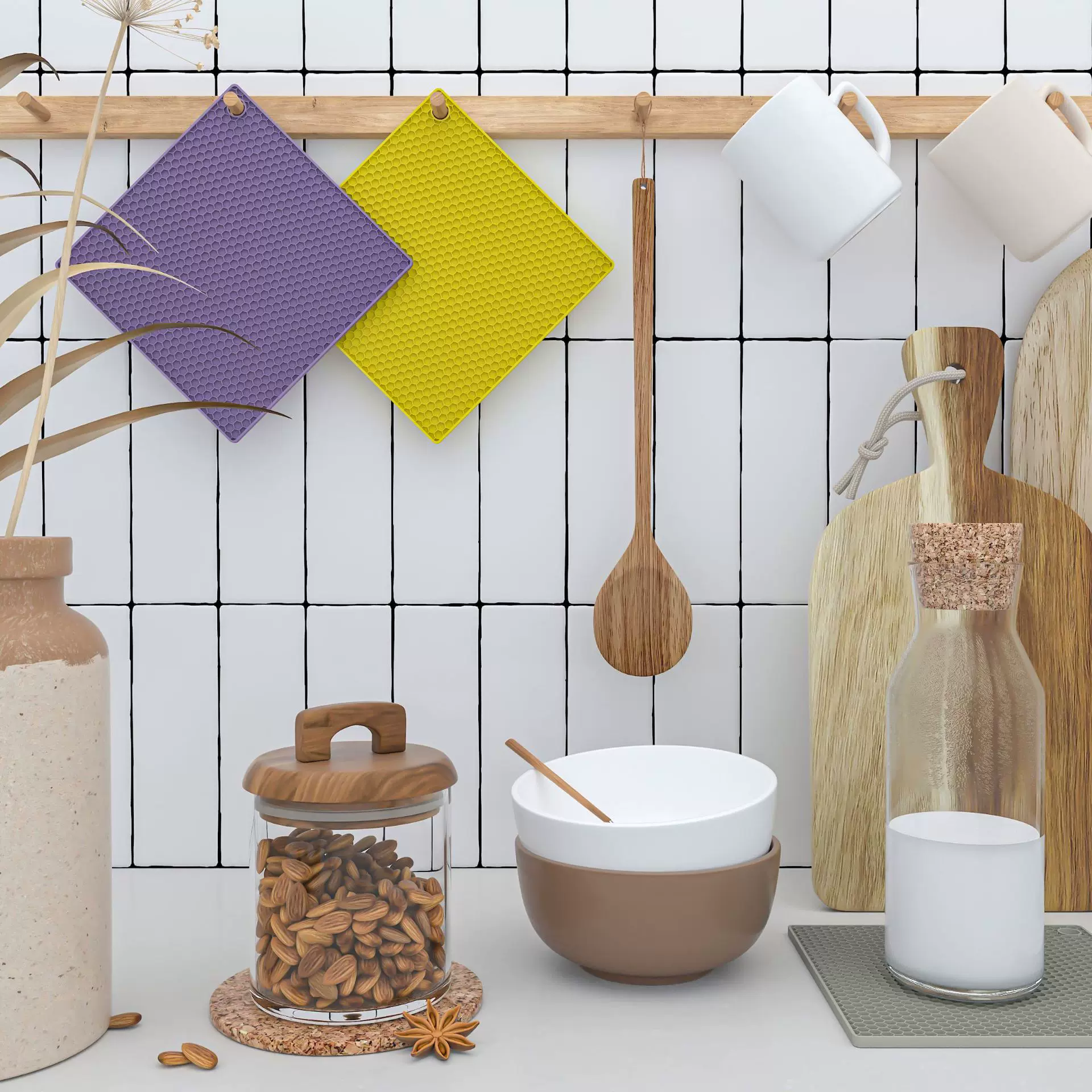 亚马逊爆款跨境货源硅胶蜂窝隔热餐垫北欧风耐高温易清洗杯碗垫子