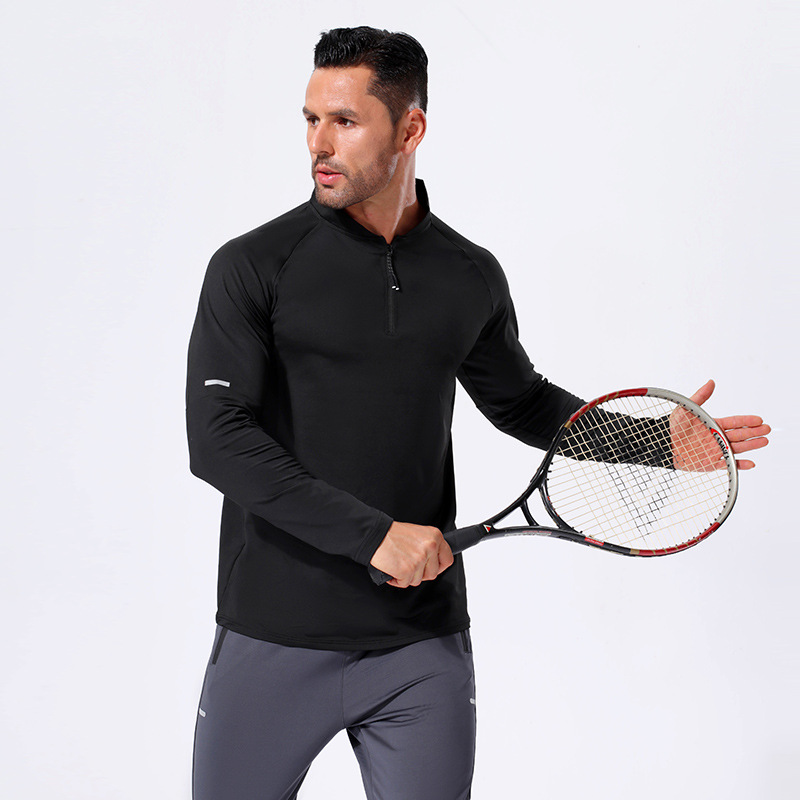 Otoño e Invierno nueva Camiseta deportiva media cremallera de manga larga superior cuello alto fitness ropa de secado rápido correr ropa de entrenamiento transfronterizo