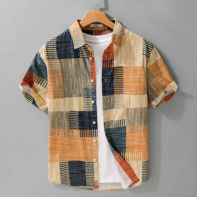 Men's 3D Printed Hawaiian Short-Sleeved Shirt Floral Loose and Comfortable Cotton Shirt 567