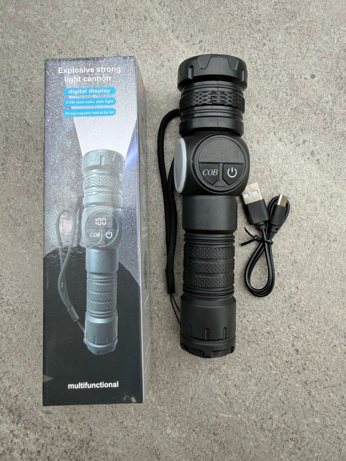 New Magnetic Strong Light Flashlight with Smart Digital Display, White Laser Flashlight, Side Light, Outdoor Emergency Repair Work Light