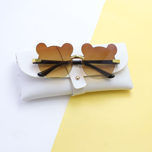 glass frameless children's bear sunglasses boys and girls fashion trend gradient color cartoon sunglasses wholesale