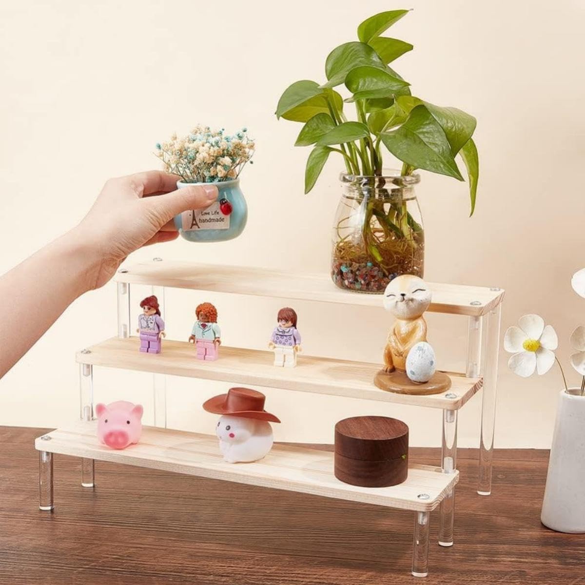 亚克力阶梯架首饰收纳饰品展示架实木置物架桌面手办陈列架摆件