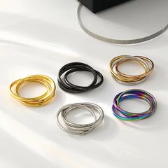 亞馬遜熱賣 三環素圈鈦鋼情侶對戒指 旋轉動抗焦慮戒指跨境手飾品