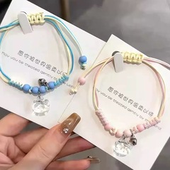 漫画ハローキティ編みブレスレット女性のためのハイエンド甘いガーリースタイルピンク手織りブレスレット親友ギフト