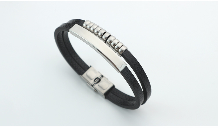 Holiday Occasion Pu Leather Material Couple Men's Punk Wristband Bracelets Bangle Customization Laser Engraving Solid Color Pu Leather Vacuum Plating Men Cord & Leather Bracelets