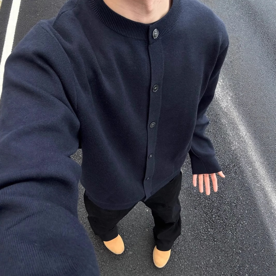 Men's Knitted Jacket Spring, Autumn and Winter Loose Casual Lazy Style High-End Black Round Neck Sweater Cardigan for Men and Women