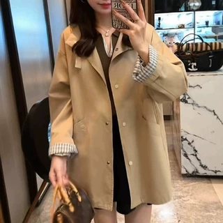 韩版休闲气质风衣外套女中长款2026新款春秋季宽松英伦小个子大衣