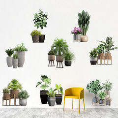 新款仿真盆栽綠植綠葉自粘牆貼畫客廳臥室可移除裝飾壁畫 KSY-212