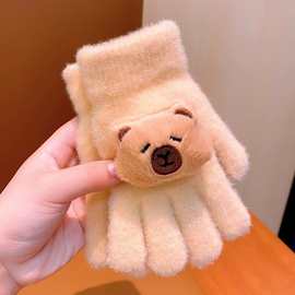 2025新款冬季儿童手套可爱防风保暖卡通分指加厚针织五指男女宝宝